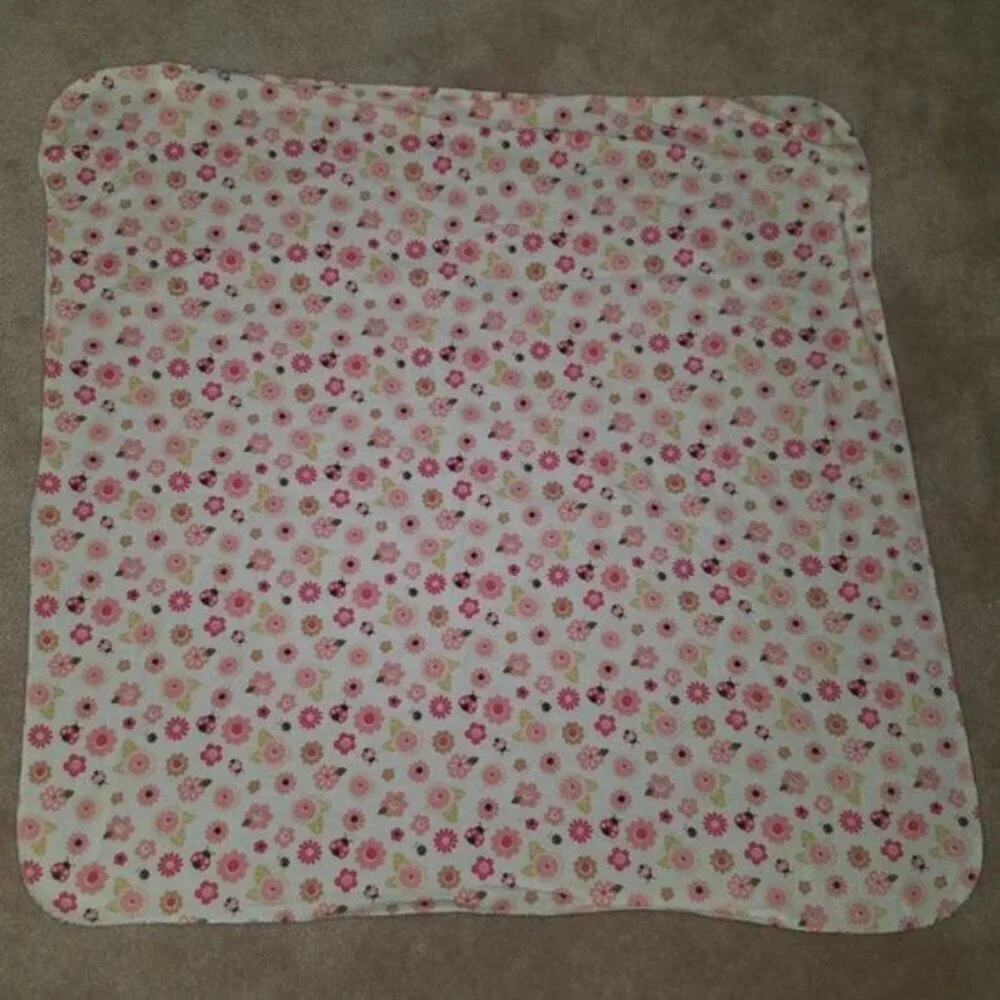 2 Tiddliwinks Pink Brown Flowers Ladybugs Receiving Blanket Lot Lovey Cotton